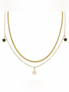 Gold Layered Star Pendant Necklace with White Inlay - Women Jewelry